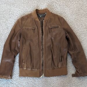 Trussardi Tan Leather Bomber Jacket
